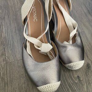 Vionic Metallic Espadrilles with Cream Accents